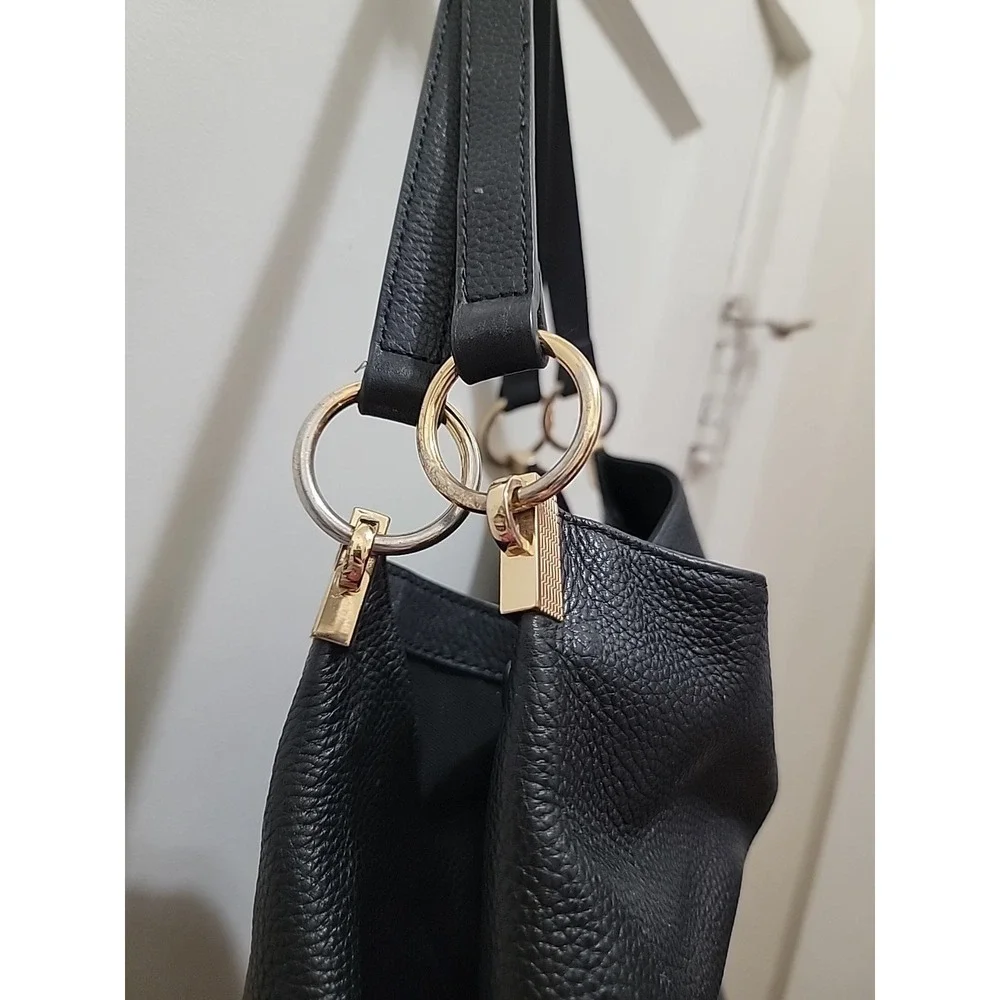 Vince Camuto Hobo Bag in Black Pebbled Leather Handbag Purse.  Gold Hardware